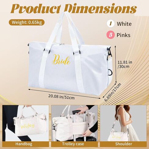 6 Pcs Bride Bridesmaid Duffel Travel Bag Set Bridesmaid Gift Bags for Bachelorette Party Reusable Weekender Tote Bag with Zipper for Wedding Bridal Shower Bachelorette Proposal Party Favor Present in Saudi Arabia
