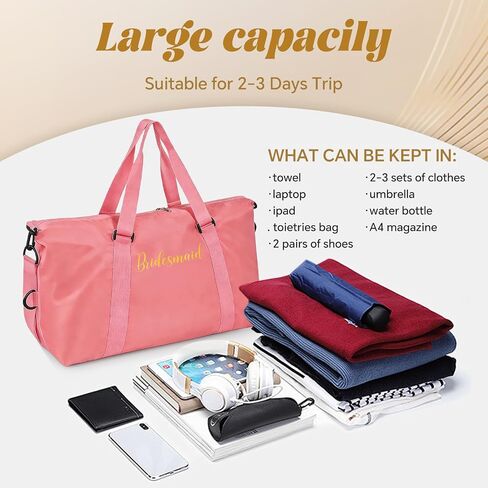 6 Pcs Bride Bridesmaid Duffel Travel Bag Set Bridesmaid Gift Bags for Bachelorette Party Reusable Weekender Tote Bag with Zipper for Wedding Bridal Shower Bachelorette Proposal Party Favor Present in Saudi Arabia