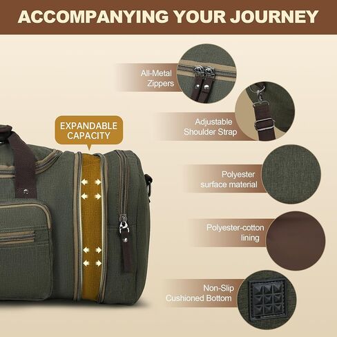 60L Duffle Bag for Men Expandable Mens Travel Bag, Weekend Bag Men & Women, Mens Carry on Bag for Traveling, Army Green in Saudi Arabia
