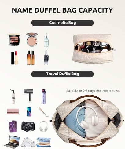Personalized Cosmetic Bag + Personalized Travel Duffel Bag, Gift for Her in Saudi Arabia
