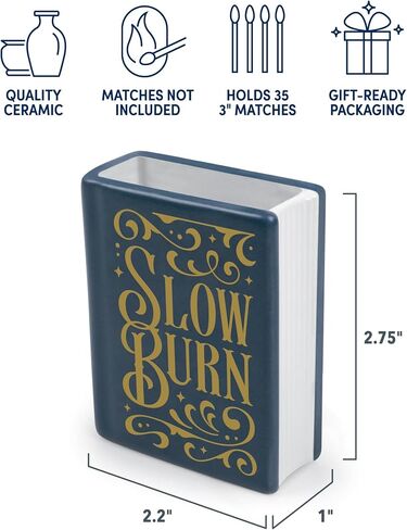 Genuine Fred Slow Burn Match Holder and Striker, Book-Inspired Ceramic Match Strike, Holds 3 Inch Matches, Decorative Home Accent, Great Gift for Book Lovers in Kuwait