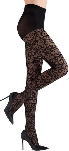Natori Venetian Scroll Sheer Tights Black Large in Kuwait
