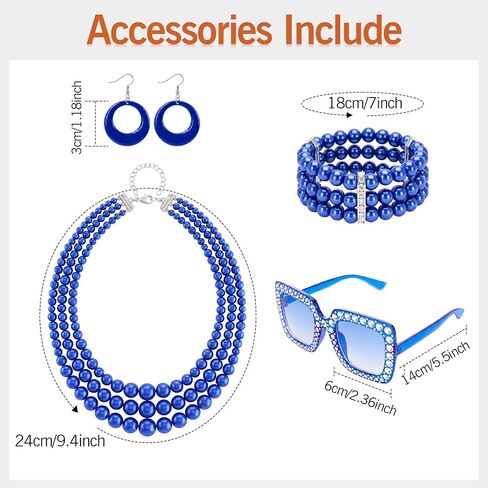 Maiteenly 6 Pcs Carnival Landlady Women Costume Curly Wig Print Caftan Dresses Jewelry Set and Sunglass for Cosplay Party in Kuwait