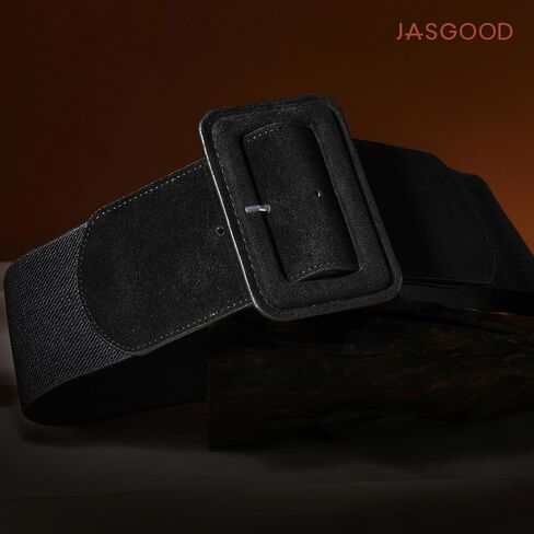JASGOOD Women Wide Stretchy Belt for Dress Wide Suede Elastic Belt with Vintage Chunky Square Buckle in Kuwait