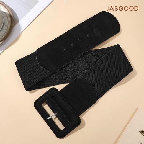 JASGOOD Women Wide Stretchy Belt for Dress Wide Suede Elastic Belt with Vintage Chunky Square Buckle in Kuwait