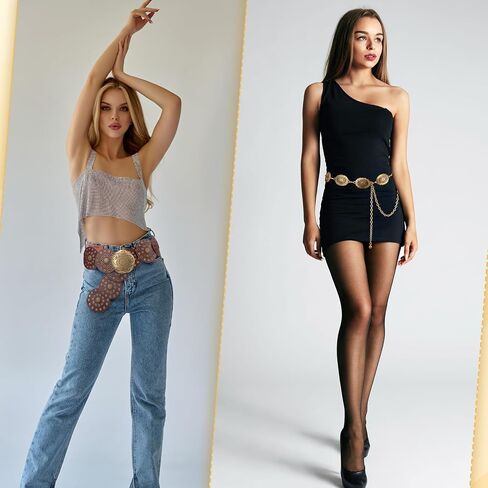 JATEBI 2 Pcs Western Belts for Woman, Adjustable Vintage Concho Waist Belt Chain Belt Cowgirl Belt for Country Concert Rodeo in Kuwait