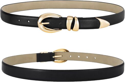 Womens Belt with Gold Buckle Faux Leather Belts for Women Ladies Belts for Jeans Dress Business Casual Outfits in Saudi Arabia
