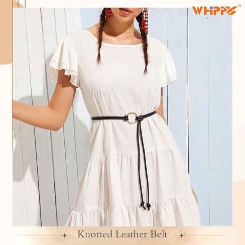 WHIPPY Women Skinny Leather Belts for Dresses Boho Thin Leather Knotted Waist Belt in Kuwait