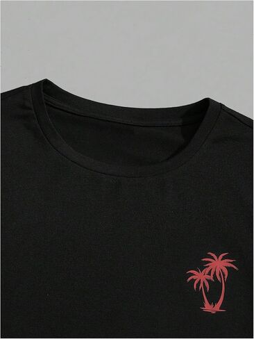 GORGLITTER Men's 2 Piece Short Sleeve Graphic Tee Hawaiian Printed Drawstring Shorts Set Black & Red Small in Kuwait