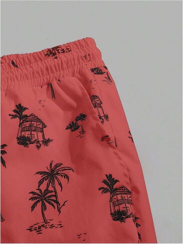 GORGLITTER Men's 2 Piece Short Sleeve Graphic Tee Hawaiian Printed Drawstring Shorts Set Black & Red Small in Kuwait