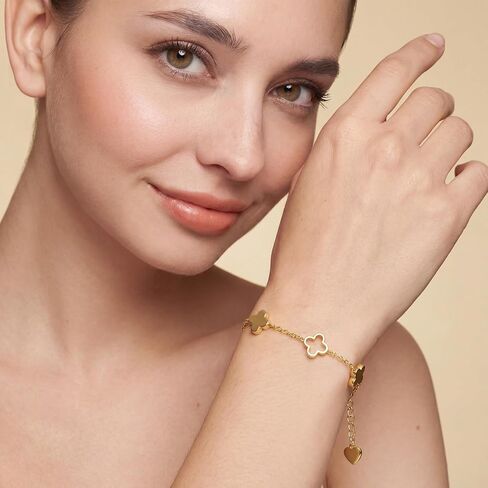 Gold Bracelet for Women 14K Gold Bracelets for Women Gold Clover Bracelet for Womens Charming Clover Details with Airy Touch Clover Bracelets for Womens in Saudi Arabia