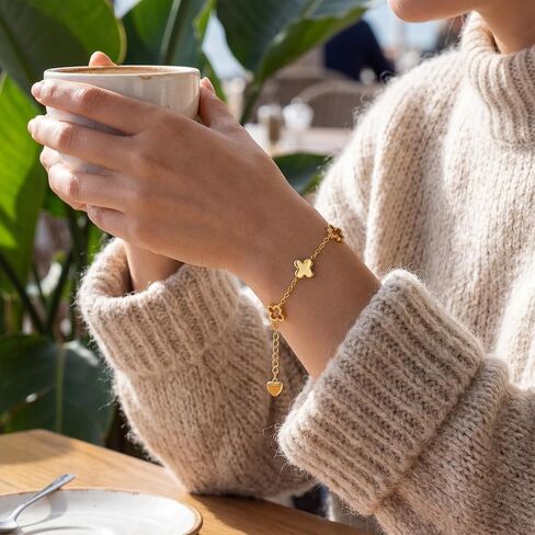 Gold Bracelet for Women 14K Gold Bracelets for Women Gold Clover Bracelet for Womens Charming Clover Details with Airy Touch Clover Bracelets for Womens in Saudi Arabia