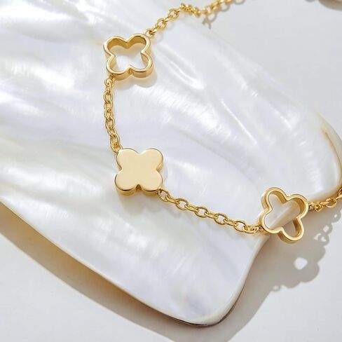 Gold Bracelet for Women 14K Gold Bracelets for Women Gold Clover Bracelet for Womens Charming Clover Details with Airy Touch Clover Bracelets for Womens in Saudi Arabia