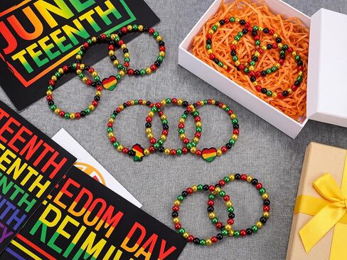 30 Pcs Juneteenth Bracelets Party Favors Bulk - Black Red Yellow Beads Accessories Gifts for Women Men Independence Freedom Day Supplies in Saudi Arabia