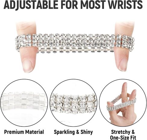 Rbenxia 4 Pcs Silver Bracelets for Women Crystal Stretch Bracelets Stackable Layered Fake Jewelry for Wedding Party Costume in Kuwait