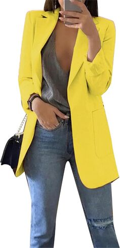 DIACACY Blazer for Womens Long Sleeve Solid Color Flat Lapel Slim Casual Breathable Midi Blazer Jackets with Pockets in Saudi Arabia