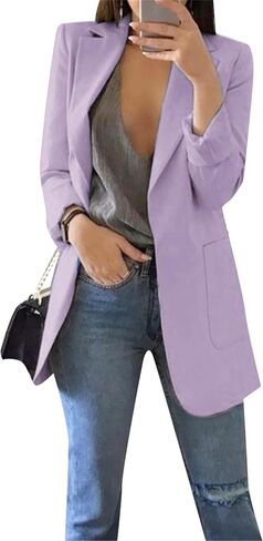 DIACACY Blazer for Womens Long Sleeve Solid Color Flat Lapel Slim Casual Breathable Midi Blazer Jackets with Pockets in Saudi Arabia
