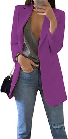 DIACACY Blazer for Womens Long Sleeve Solid Color Flat Lapel Slim Casual Breathable Midi Blazer Jackets with Pockets in Saudi Arabia
