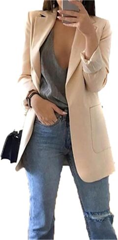 DIACACY Blazer for Womens Long Sleeve Solid Color Flat Lapel Slim Casual Breathable Midi Blazer Jackets with Pockets in Saudi Arabia