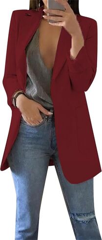 DIACACY Blazer for Womens Long Sleeve Solid Color Flat Lapel Slim Casual Breathable Midi Blazer Jackets with Pockets in Saudi Arabia