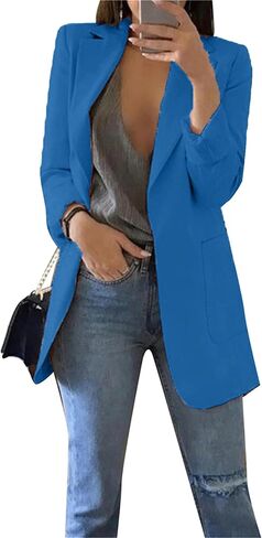 DIACACY Blazer for Womens Long Sleeve Solid Color Flat Lapel Slim Casual Breathable Midi Blazer Jackets with Pockets in Saudi Arabia