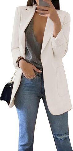 DIACACY Blazer for Womens Long Sleeve Solid Color Flat Lapel Slim Casual Breathable Midi Blazer Jackets with Pockets in Saudi Arabia