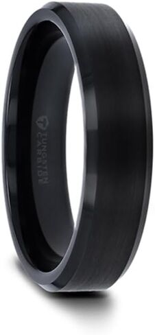 Roy Rose Jewelry Mens Black Tungsten Brush Finished Center Wedding Ring - Polished Beveled Edges Comfort Fit - 4mm 6mm 7mm 8mm 10mm Wide - Style Name: Elise in Kuwait