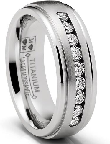 Metal Masters 1 Carat Moissanite Mens Wedding Band Engagement Ring Step Edge 9 Round Channel-Set Stones 7MM in Kuwait