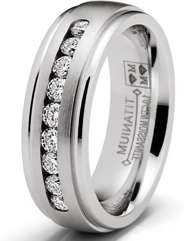 Metal Masters 1 Carat Moissanite Mens Wedding Band Engagement Ring Step Edge 9 Round Channel-Set Stones 7MM in Kuwait