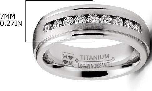 Metal Masters 1 Carat Moissanite Mens Wedding Band Engagement Ring Step Edge 9 Round Channel-Set Stones 7MM in Kuwait