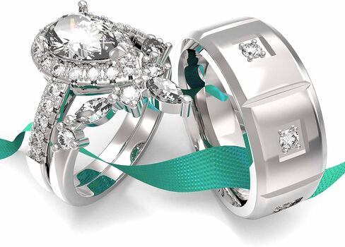 Wedding Ring Sets His And Hers Promise Ring Wedding Ring Sets His And Hers Couples Women 925 Sterling Silver Pear shaped cut Moissanite Man titanium Wedding Band in Kuwait