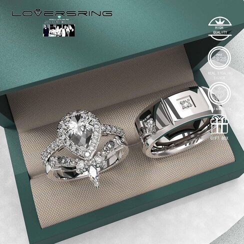 Wedding Ring Sets His And Hers Promise Ring Wedding Ring Sets His And Hers Couples Women 925 Sterling Silver Pear shaped cut Moissanite Man titanium Wedding Band in Kuwait