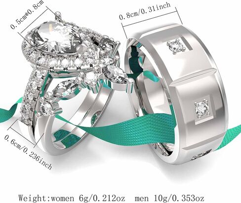 Wedding Ring Sets His And Hers Promise Ring Wedding Ring Sets His And Hers Couples Women 925 Sterling Silver Pear shaped cut Moissanite Man titanium Wedding Band in Kuwait