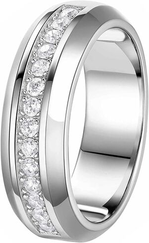 Men Multi-Stone Moissanite Band Silver Plated 13 Round Cut Ring | 18k White Gold Plated,Lab Created Brilliant Stone,Smooth Polished Inner,Wedding,Engagement Anniversary & Gift, Sz 7-14 in Saudi Arabia