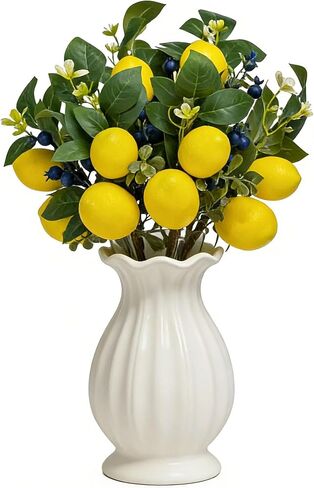 13 Inch Artificial Lemon Branches (6 Pack), Lifelike Faux Fruit Lemon Blueberry Stems for Home Decor Wedding Flower Arrangements Holiday Decorations in Kuwait