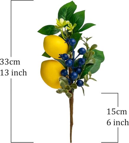 13 Inch Artificial Lemon Branches (6 Pack), Lifelike Faux Fruit Lemon Blueberry Stems for Home Decor Wedding Flower Arrangements Holiday Decorations in Kuwait