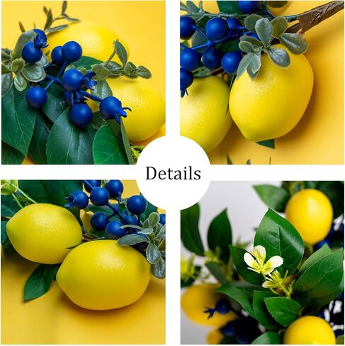 13 Inch Artificial Lemon Branches (6 Pack), Lifelike Faux Fruit Lemon Blueberry Stems for Home Decor Wedding Flower Arrangements Holiday Decorations in Kuwait
