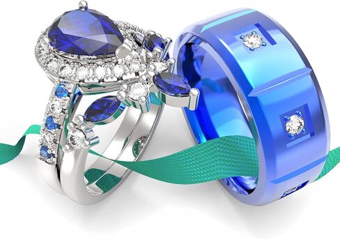 Wedding Ring Sets His And Hers Promise Ring Wedding Ring Sets His And Hers Couples Women 925 Sterling Silver Pear shaped cut Moissanite Man titanium Wedding Band in Kuwait