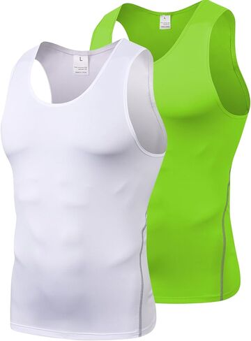 OVIYEGIAN 2Pack Compression Tank Tops for Men Athletic Sleeveless Undershirts Dry Fit Workout Sports Running Base Layer Shirt in Saudi Arabia