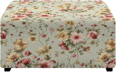 Vintage Flowers Stretchy Ottoman Cover for Home Decor Square Footstool Dust Cover Protects from Spills and Stains Living Room Bedroom Ottoman Slipcover 17" L x 17" W x 17" H in Saudi Arabia