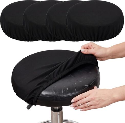 4 Pcs Bar Stool Covers Round, 10 to 14 Inch Stool Covers Round Fabric Elastic Washable Dustproof Crease Resistant Stretchy Seat Slipcovers for Bar Stools (Black) in Saudi Arabia