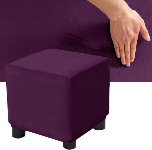 Velvet Plush Ottoman Cover Square/Rectangle, Stretch Footstool Slipcover Folding Storage Footrest Covers with 2 Anti-Slip Straps (Purple,1pc Rectangle S) in Saudi Arabia