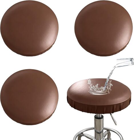 Klmnop 4 Pack Bar Stool Covers Round, Waterproof PU Seat Covers with Elastic Bands, Washable Stool Cushion Slipcovers for 13-17 Inch Chair(Brown) in Kuwait