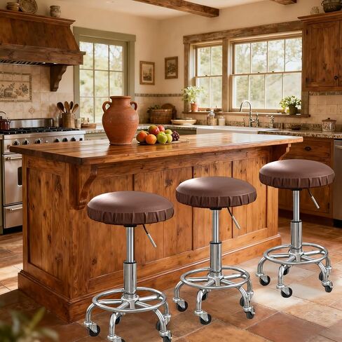 Klmnop 4 Pack Bar Stool Covers Round, Waterproof PU Seat Covers with Elastic Bands, Washable Stool Cushion Slipcovers for 13-17 Inch Chair(Brown) in Kuwait