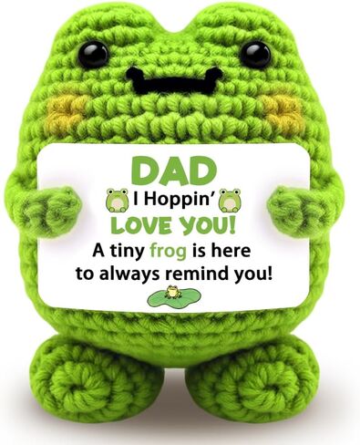 Fathers Day Dad Gifts,Handmade Crochet Frog Figurine, Cute Frog Decor with I Hoppin' Love You Card, Birthday Keepsake Gift for Dad from Daughter Son in Saudi Arabia