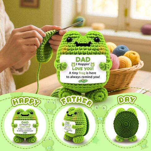 Fathers Day Dad Gifts,Handmade Crochet Frog Figurine, Cute Frog Decor with I Hoppin' Love You Card, Birthday Keepsake Gift for Dad from Daughter Son in Saudi Arabia