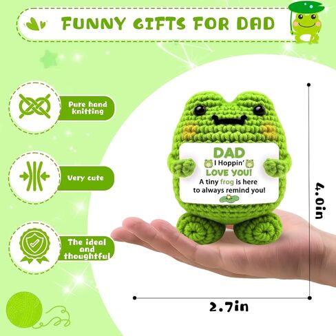 Fathers Day Dad Gifts,Handmade Crochet Frog Figurine, Cute Frog Decor with I Hoppin' Love You Card, Birthday Keepsake Gift for Dad from Daughter Son in Saudi Arabia