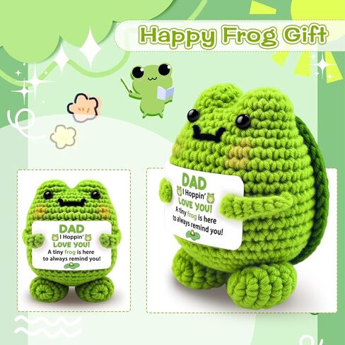 Fathers Day Dad Gifts,Handmade Crochet Frog Figurine, Cute Frog Decor with I Hoppin' Love You Card, Birthday Keepsake Gift for Dad from Daughter Son in Saudi Arabia