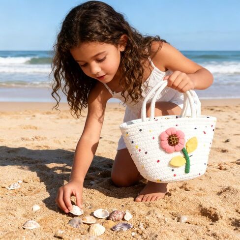 2 Pcs Little Girls Purses, Small Cute Flower Handbags with Handles, Cotton Woven Beach Bags for Girls Christmas Easter Birthday Gift ，Outdoor Activities, Gift in Saudi Arabia