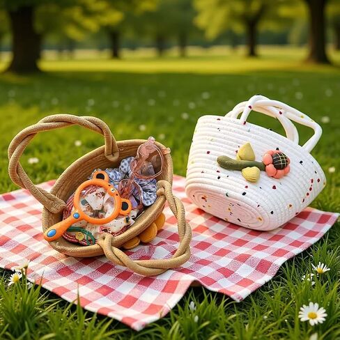 2 Pcs Little Girls Purses, Small Cute Flower Handbags with Handles, Cotton Woven Beach Bags for Girls Christmas Easter Birthday Gift ，Outdoor Activities, Gift in Saudi Arabia
